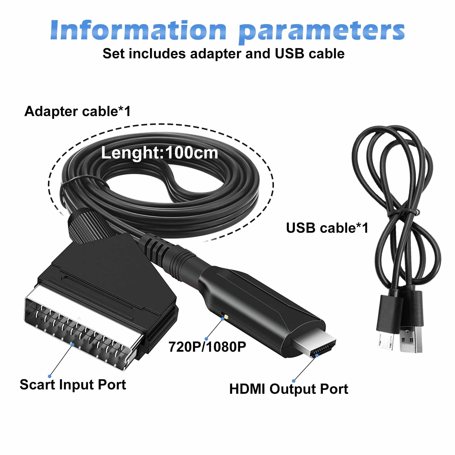 Adattatore Cavo SCART a HDMI 1080p/720p per HDTV Xbox PS3 DVD Blu-ray Nero