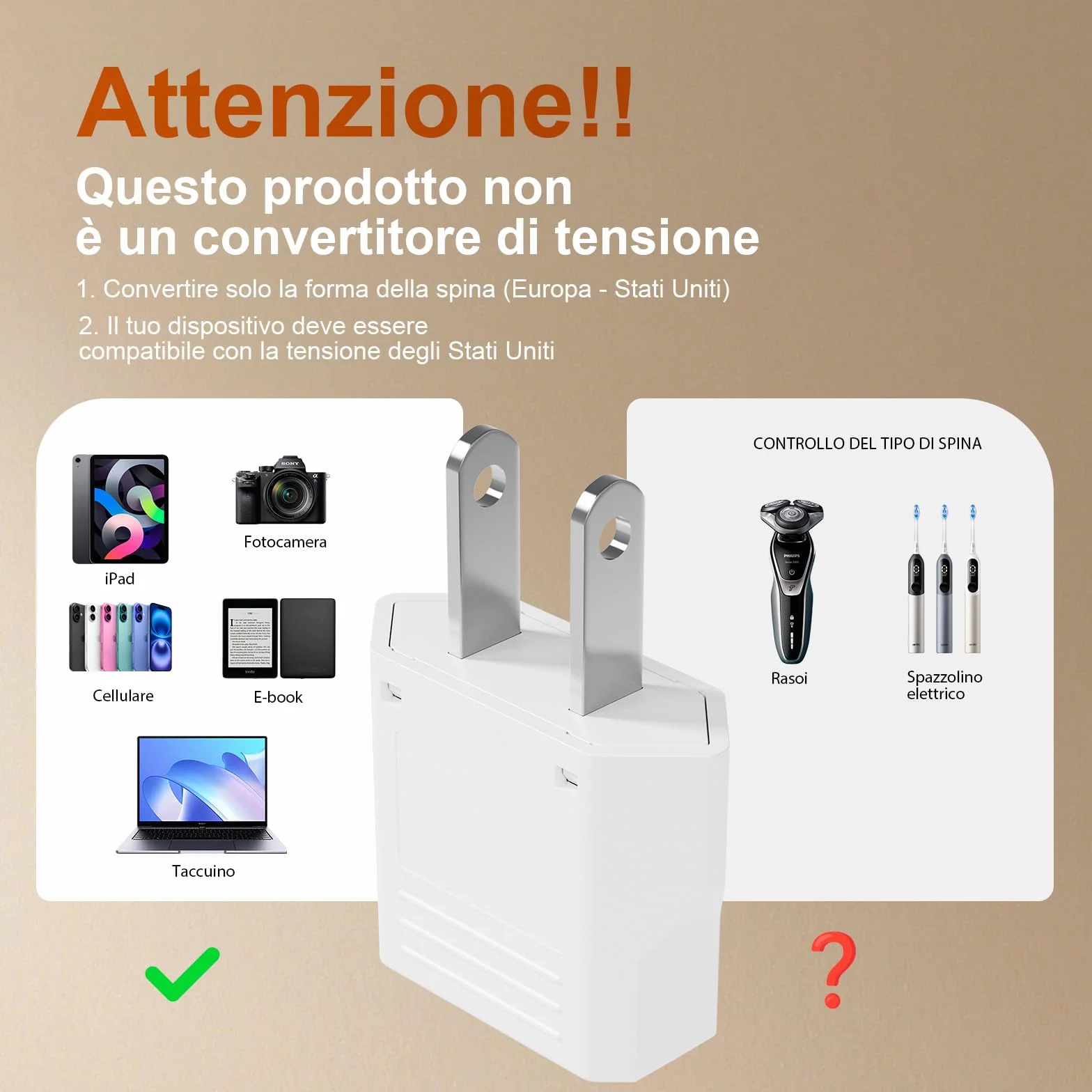 GRIFEMA Adattatore Presa USA Tipo A Confezione da 4, 6A 250V, Adattatore di Viaggio per Spine Tipo L/C/E/F/A/N