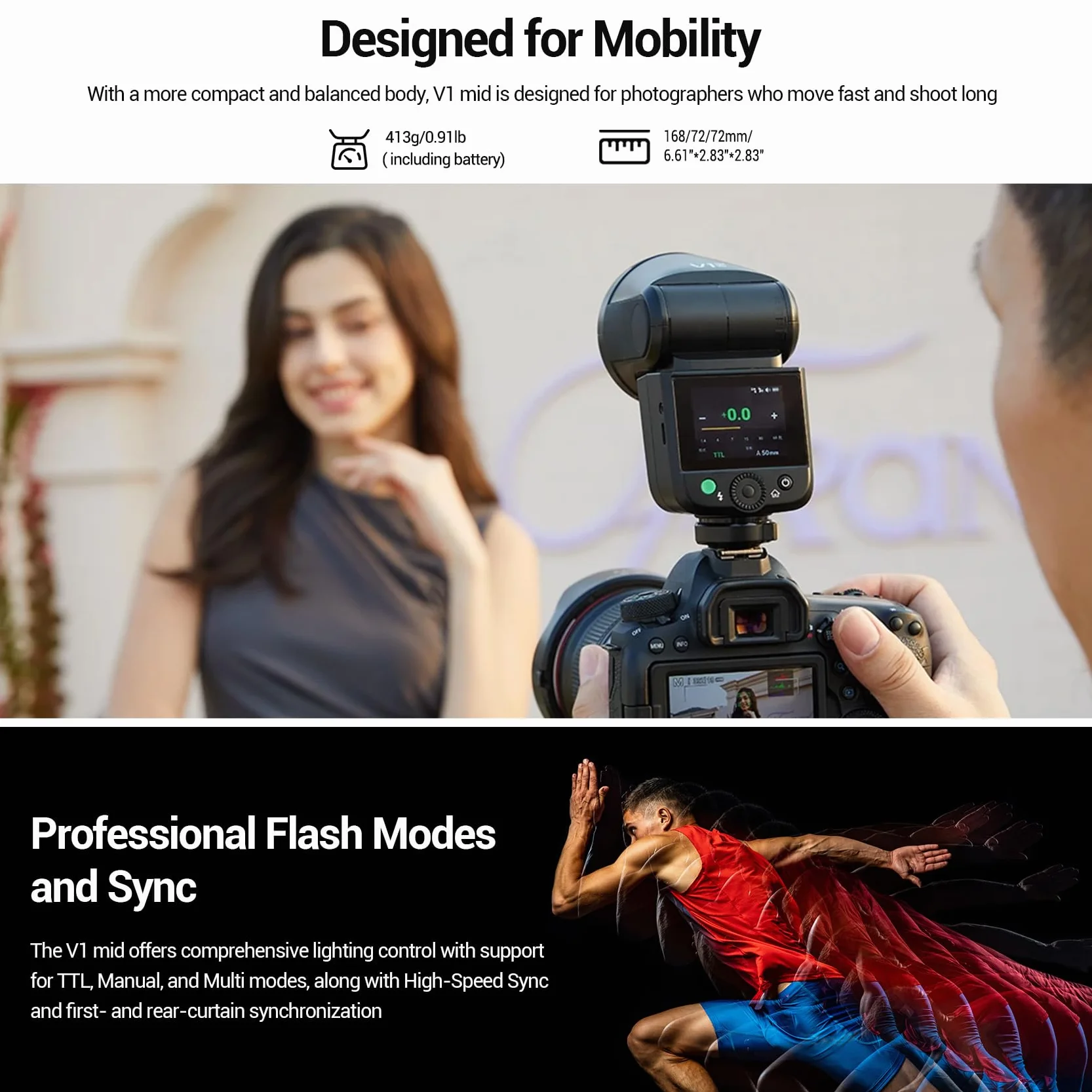 GODOX V1mid S Flash Speedlite Sony 55Ws 2,4GHz Testa Rotonda TTL HSS Riciclo 1,7s 650 Flash