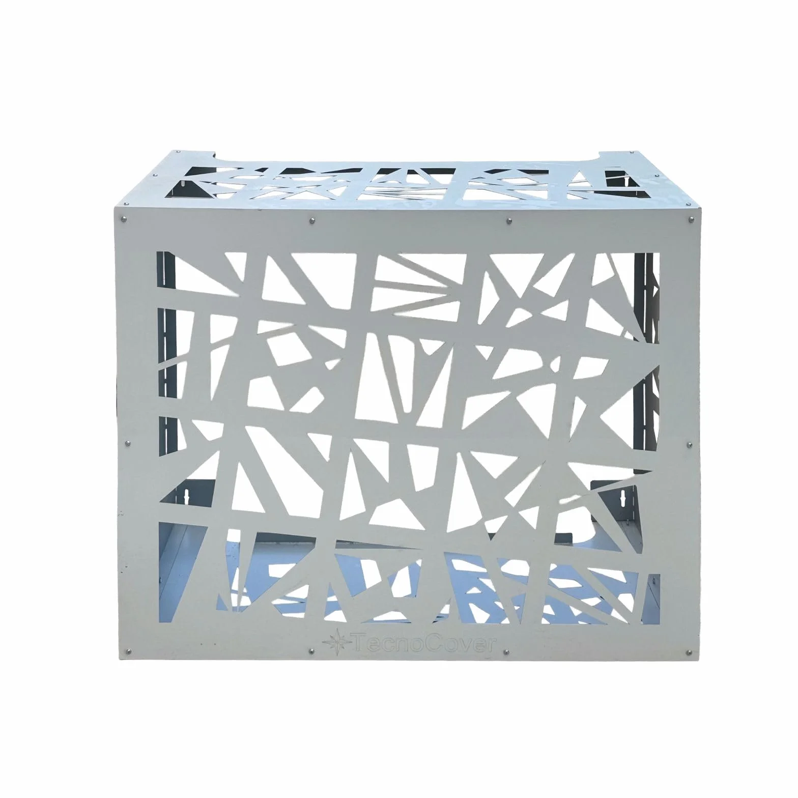 Copri Condizionatore da Esterno in Lamiera Preverniciata Bianco-Grigio SP. 6/10 – Misure L86xP44xH68 cm – Modello Design – Fornito Smontato con Kit di Montaggio e Istruzioni incluse