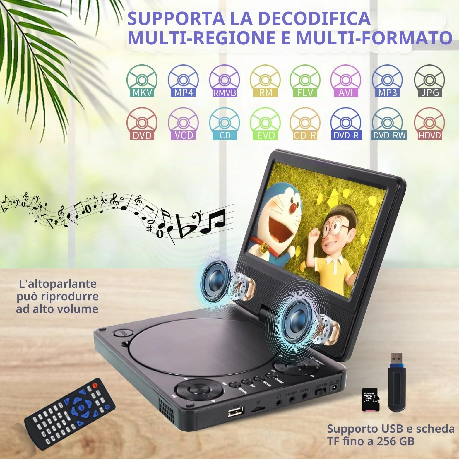 YOOHOO Lettore DVD portatile Bluetooth 9,5" HD per bambini