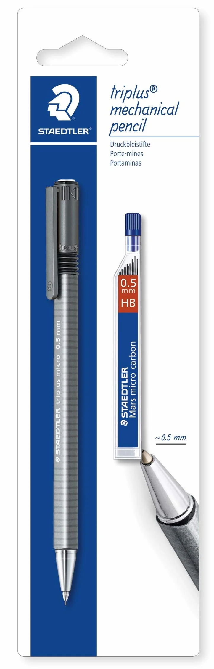 Staedtler Triplus Micro Portamine 0.5 con Gommino Integrato e Tubetto Mine, Matita Meccanica per Disegno e Scrittura