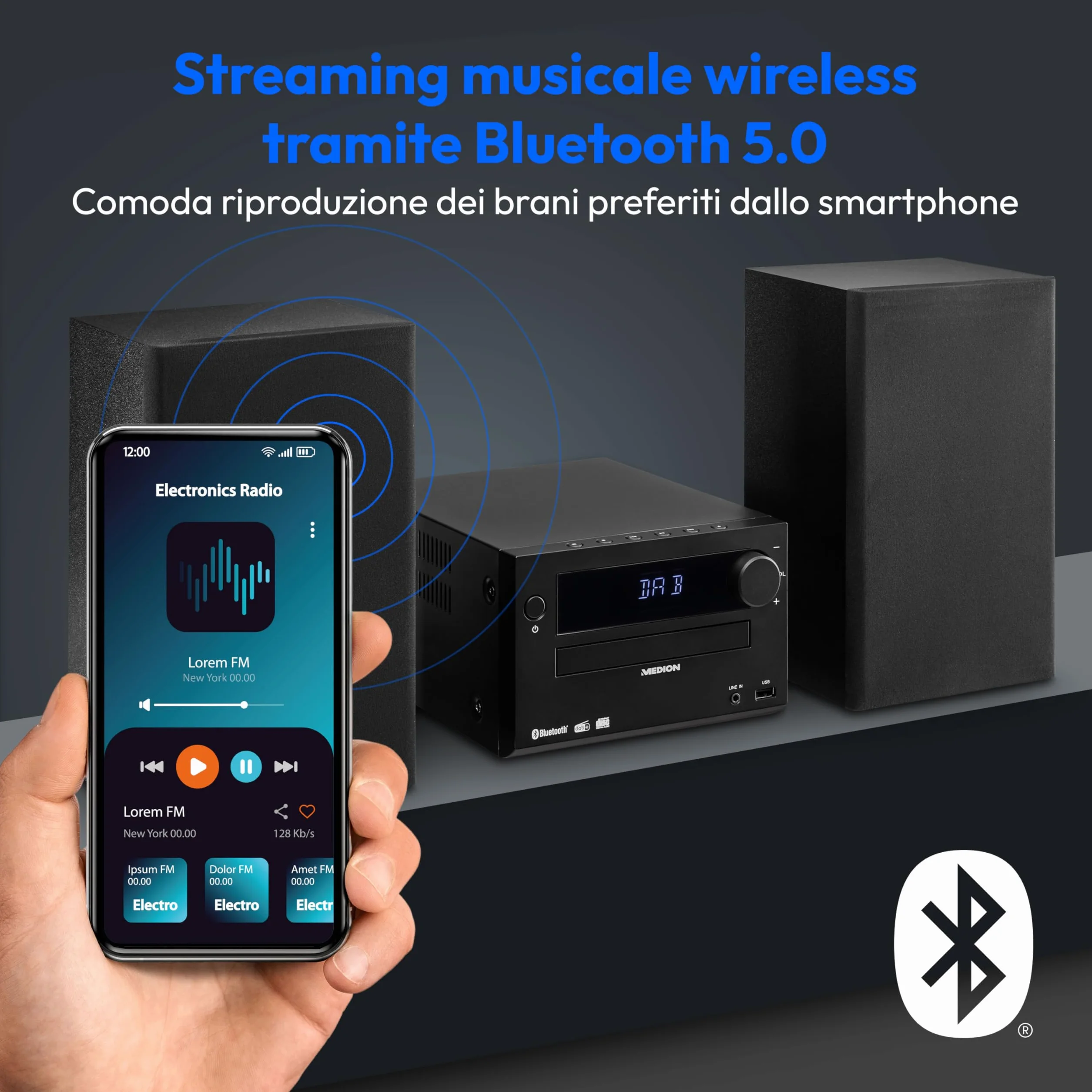 MEDION Sistema audio micro E64482 DAB+ CD Radio FM PLL Bluetooth MP3 AUX USB nero