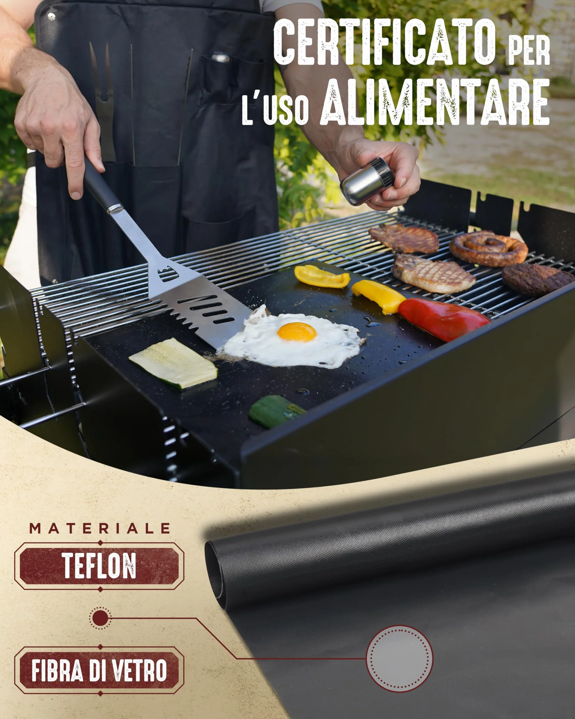 HORUS 23® Set Barbecue con Guanto Ignifugo, Tappetino Griglia e Grembiule Oxford Acciaio Inox