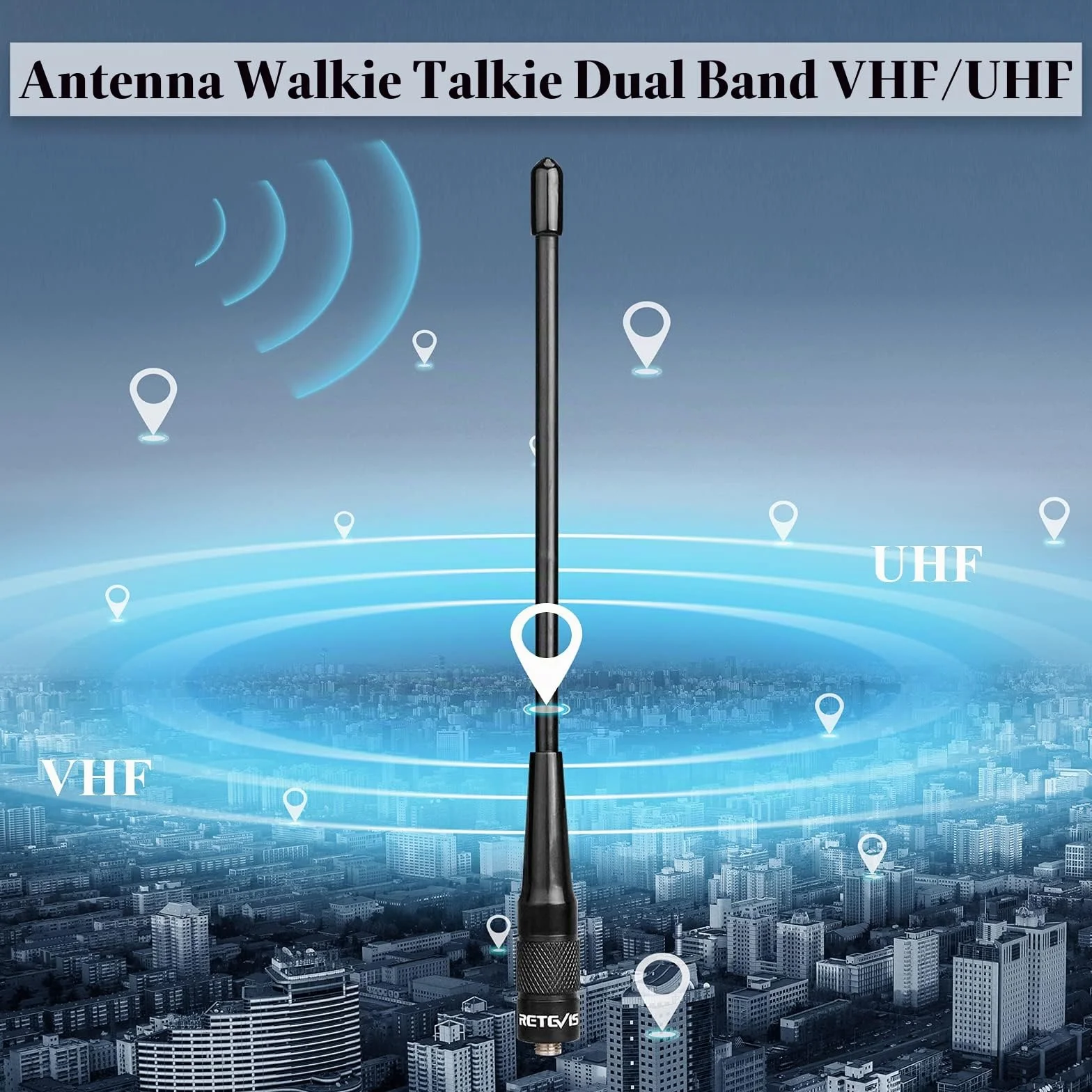 Retevis RHD701 Walkie Talkie Antenna VHF/UHF Dual Band SMA-F Compatibile con Baofeng UV-5R