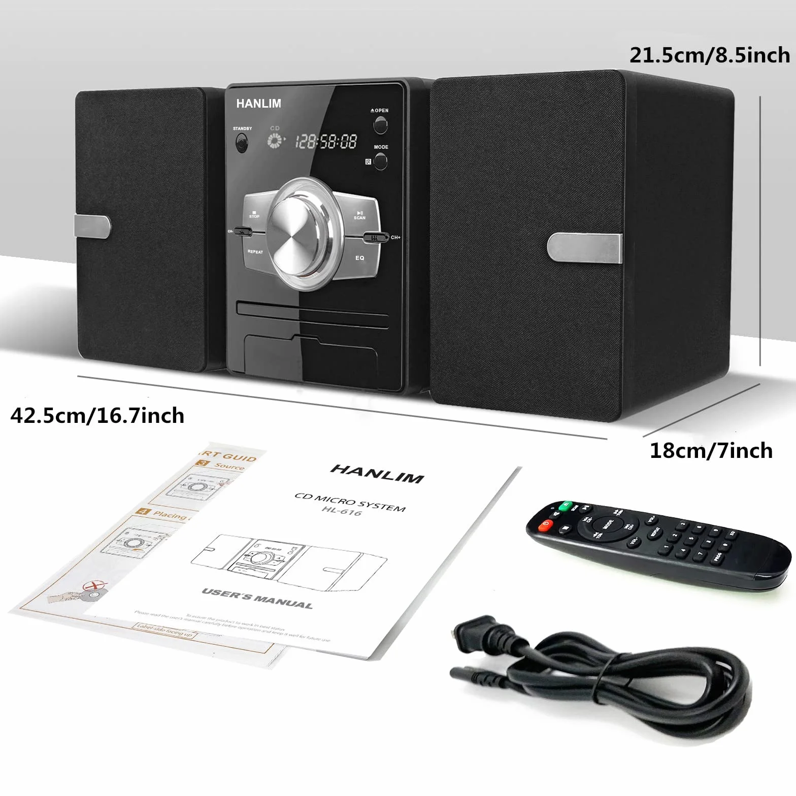 Mini Component Stereo CD 30W RMS Lettore CD FM Bluetooth USB AUX Telecomando