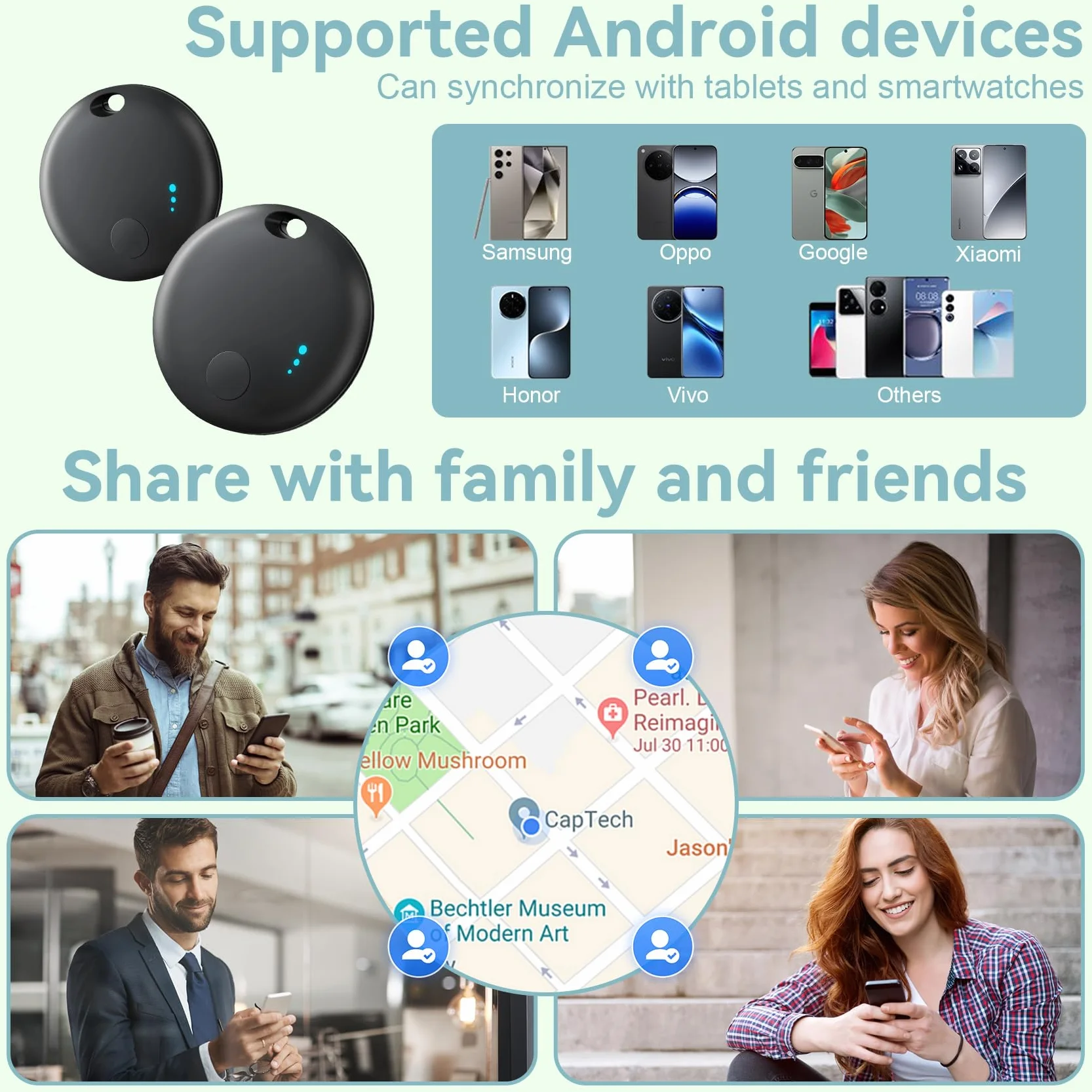 Air Tracker Android 4 PCS Smart Tracker Tag GPS Localizzatore Chiavi Bluetooth Tracker Portafogli Zaini Animale Nero