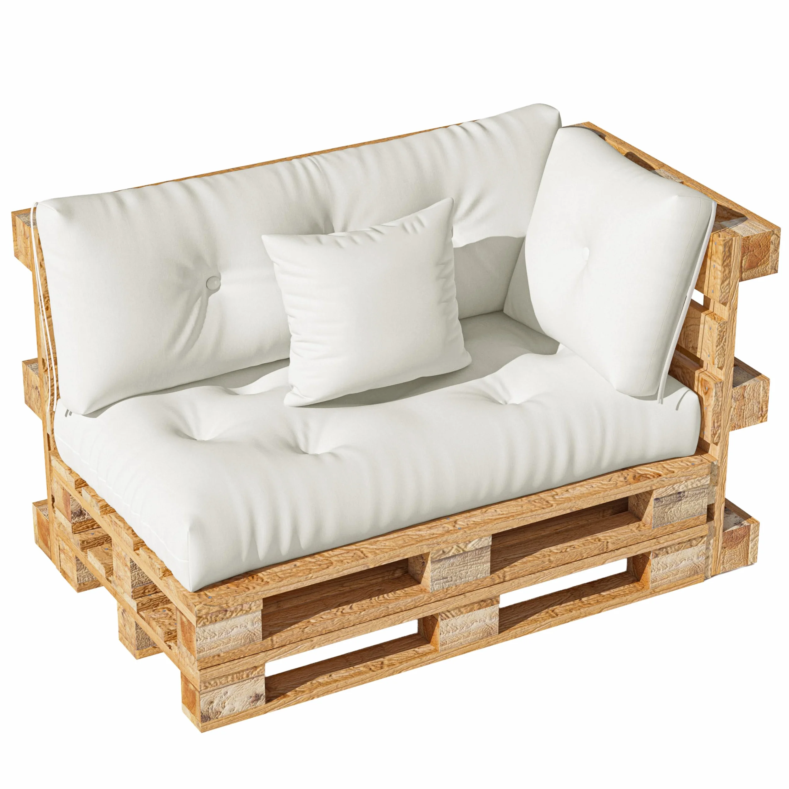 Set di cuscini per pallet 4 pezzi – Cuscino di seduta 120x60 + Schienale 120x40 + Cuscino d'angolo 40x40 + Cuscino decorativo 40x40 – Comodi cuscini da giardino per mobili pallet