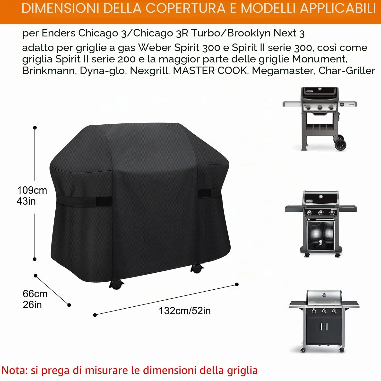 Weber Spirit serie 300 Copertura Barbecue 132 cm Oxford 600D Impermeabile PU