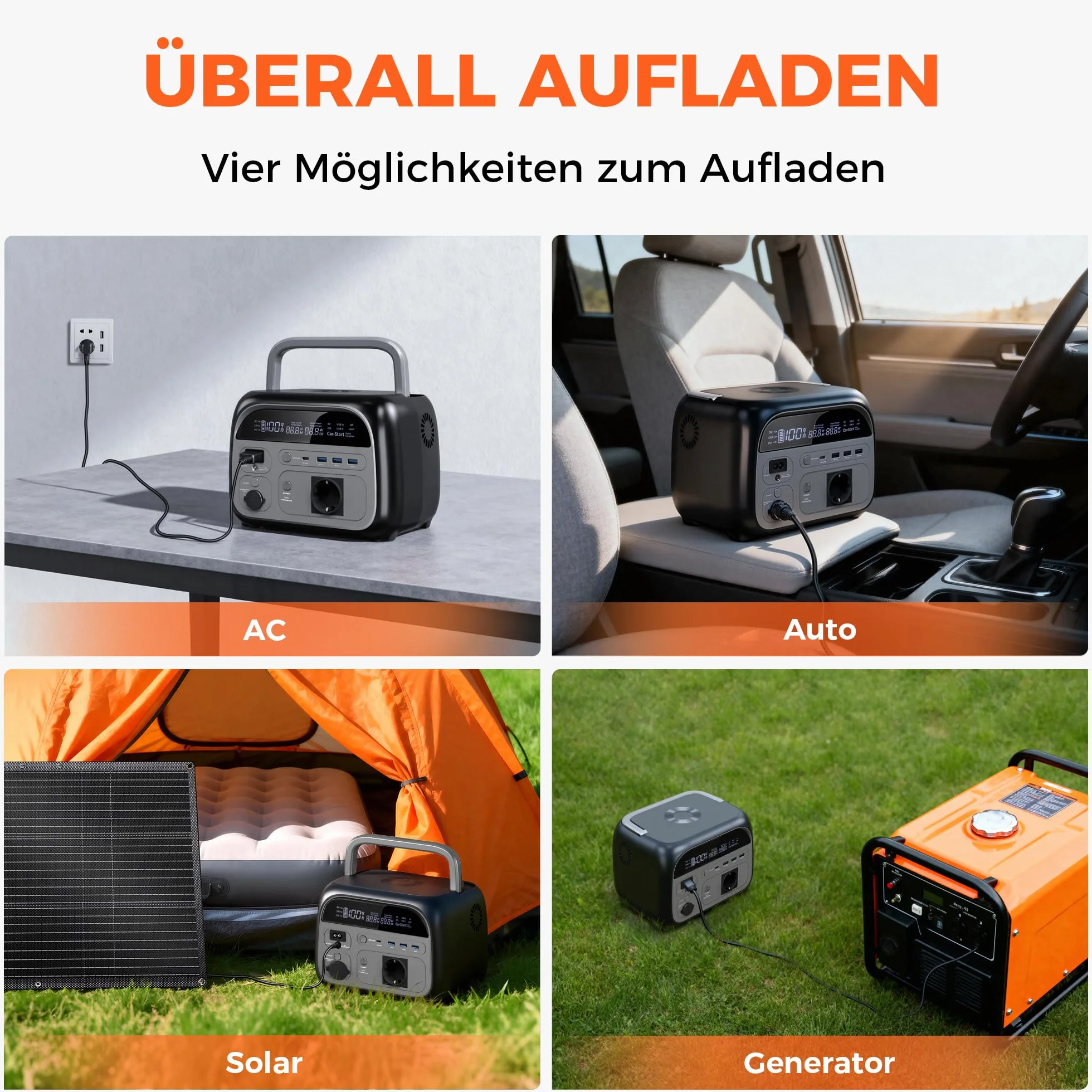 Power Station portatile da 345 Wh, generatore solare da 500 W con modalità UltraFast Batteria, LiFePO4, Power Station Solar con 220 V AC/Car Lighter Port/uscita USB per campeggio all'aperto