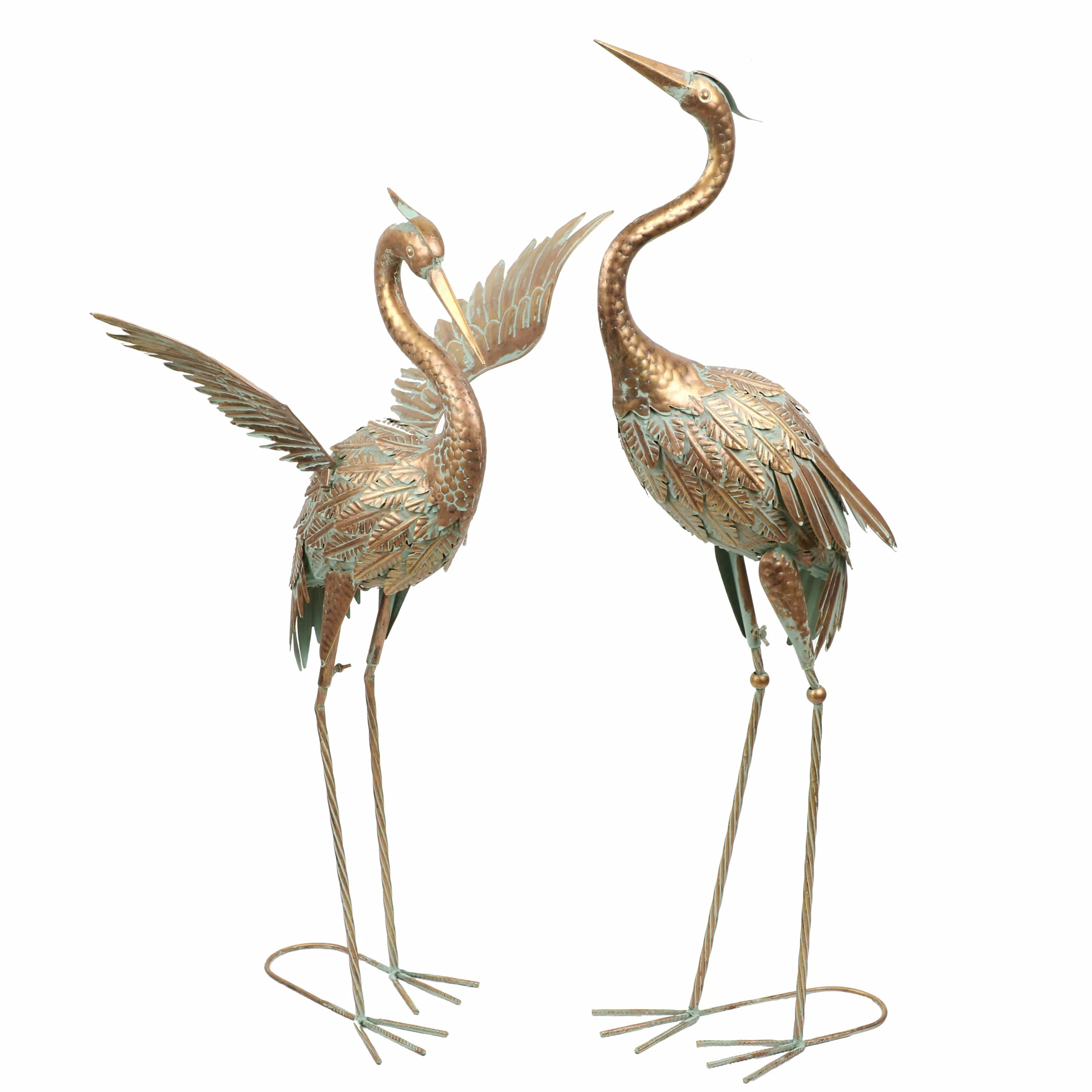 TERESA'S COLLECTIONS 2 Pcs 33-39 Pouces Statue Scupture de la Grue en Métal Décoration Extérieure du Héron Vintage et Bronze pour le Décor de la Cour le Porche la Pelouse