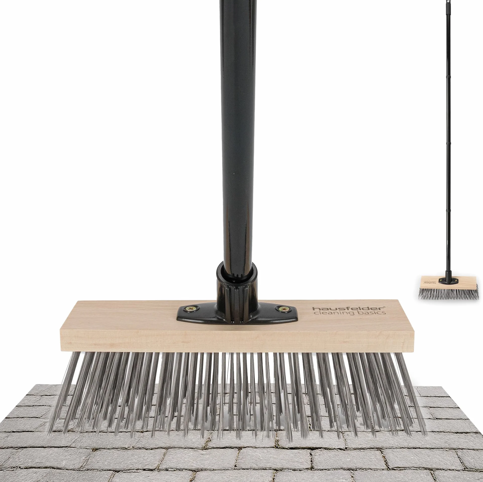 Scopa in filo d'acciaio Hausfelder larga 30 cm – robusta scopa in filo con manico per cortile, giardino e officina (scopa in filo con manico)