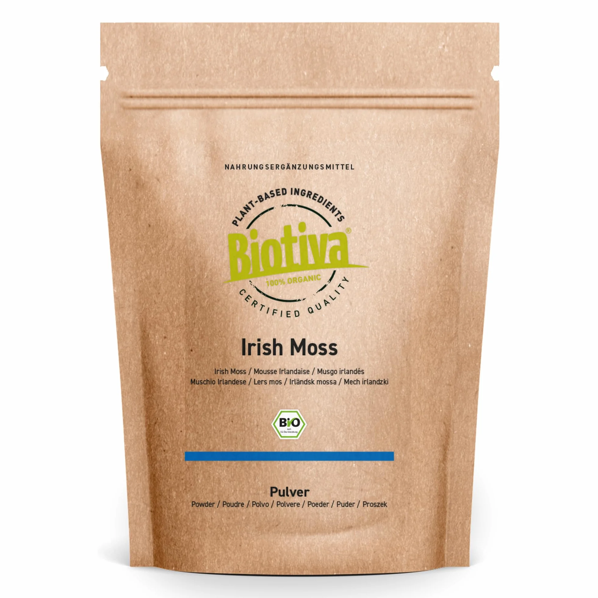 Irish Moss Bio 125g | 100% biologico | alghe rosse | muschio irlandese | Chondrus crispus | vegano | senza additivi | confezionato è controllato in Germania | Biotiva