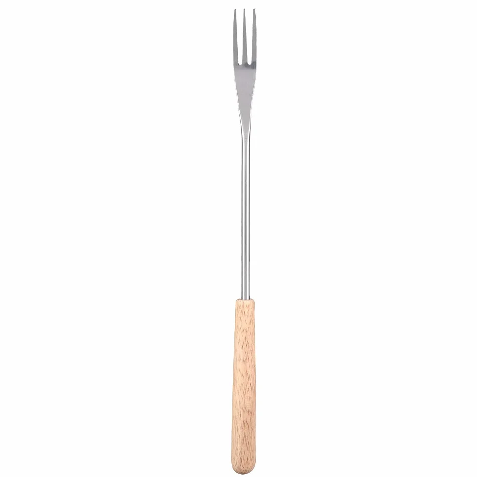 Forchetta per Barbecue, Bastone per Arrosti con Manico in Legno Lungo 26,5 Cm, Forchetta per Carne in Acciaio Inossidabile per Cucina, Barbecue, Grigliate, Servire, Cucinare, Arrostire, Campeggio