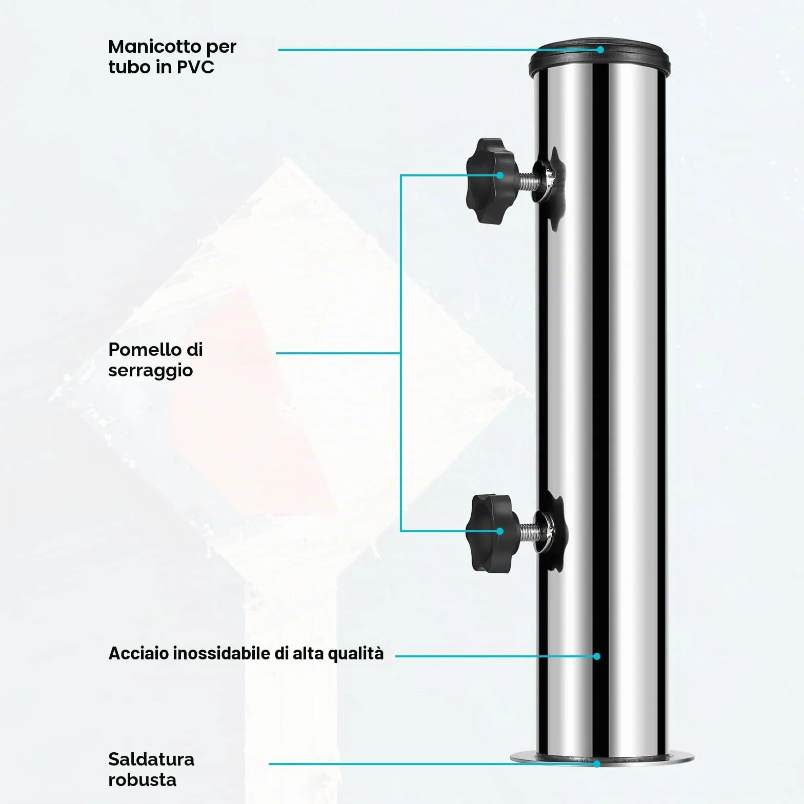 SLIIMU Accessori per Basi di Ombrelloni, Telaio Universale per Ombrelloni (Ø 58 mm), Base in Tubo di Ferro Zincato, con 3 Raccordi in Acciaio Inossidabile