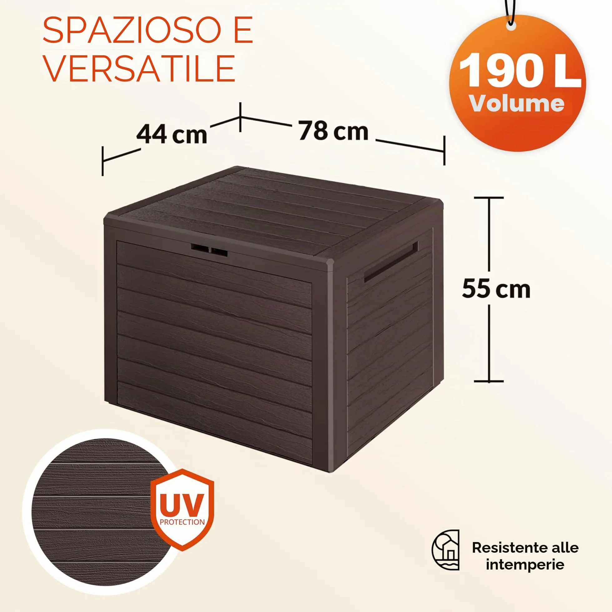 Casaria® Baule da Giardino Lille 190 L Effetto Legno Orgenizer Box Giocattoli 78x44x55cm Multibox Impermeabile Esterni