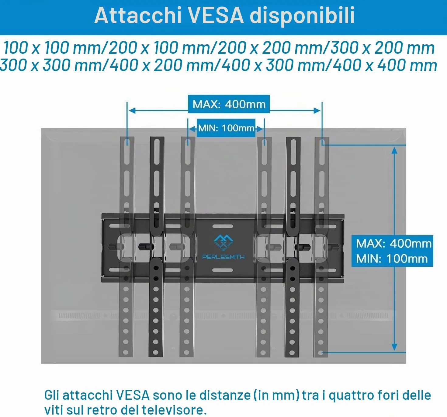 PERLESMITH Supporto TV Parete Inclinabile 26-65 Pollici 60 kg VESA 400x400 mm