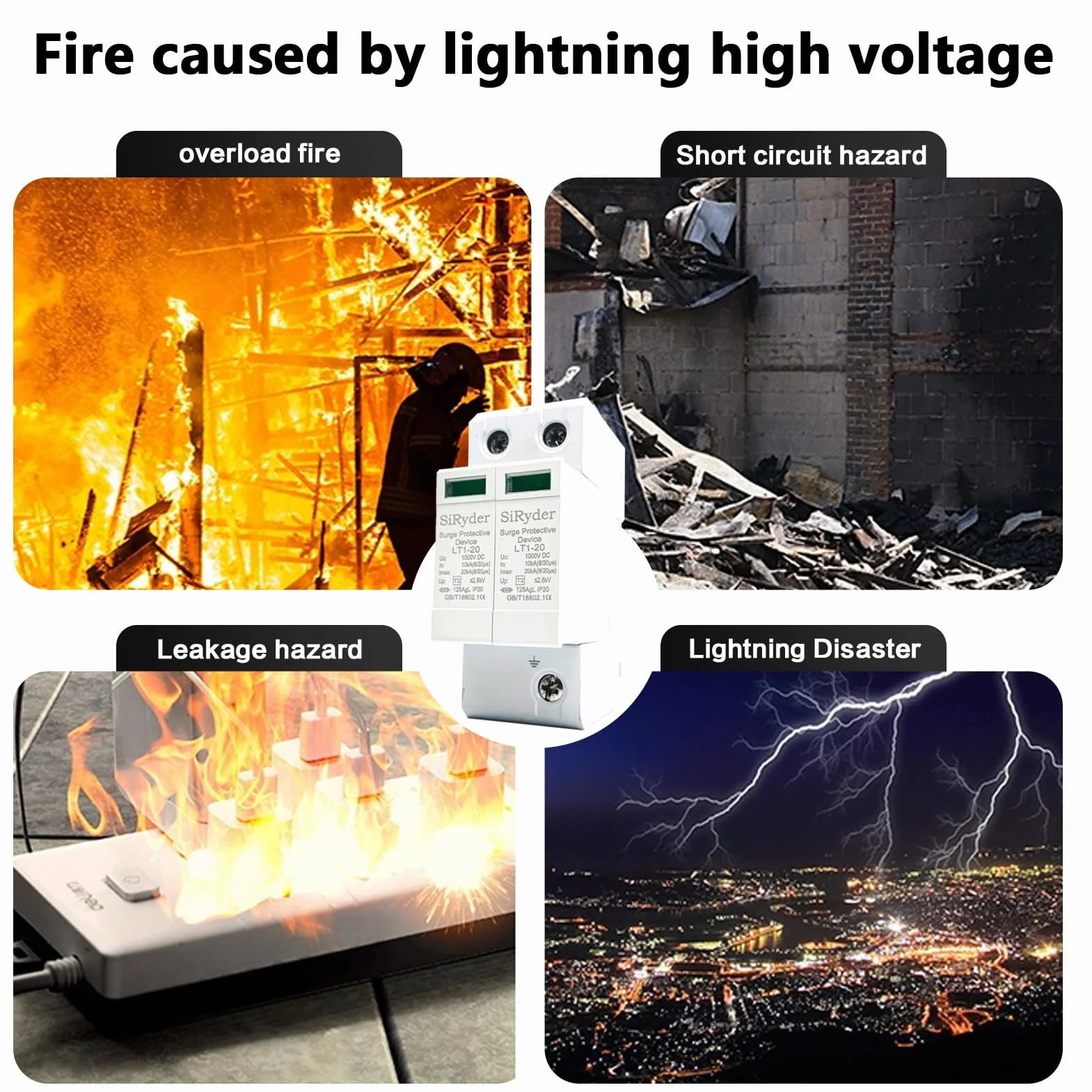 Scaricatore di Sovratensione 220V DC1000V 2P 10KA~20KA Fotovoltaico Protettore di Fulmini Bassa Tensione