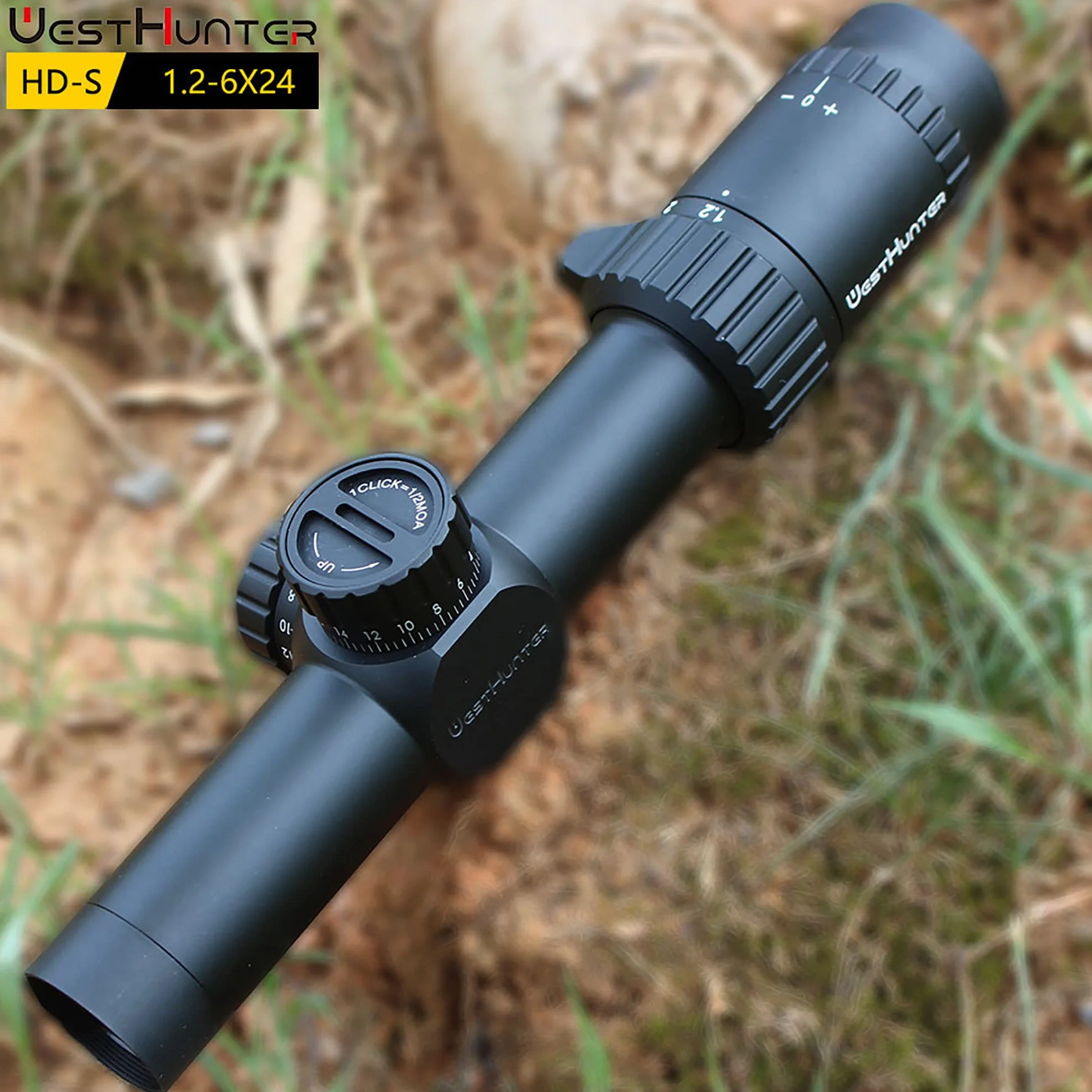 WestHunter Optics HD-S 1.2-6x24 Compact Riflescope 30mm Tube Mil-Dot Reticle Second Focal Plane Tactical Shooting Scope