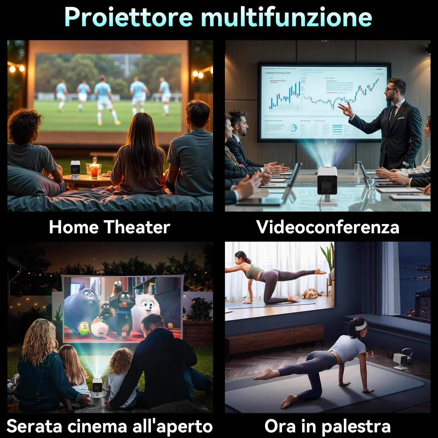 Mini Proiettore 4K Android 11, Portatile 5G WiFi BT 5.4, Full HD 1080P, 120 Pollici, Correzione Trapezoidale, HDMI/USB (bianco)