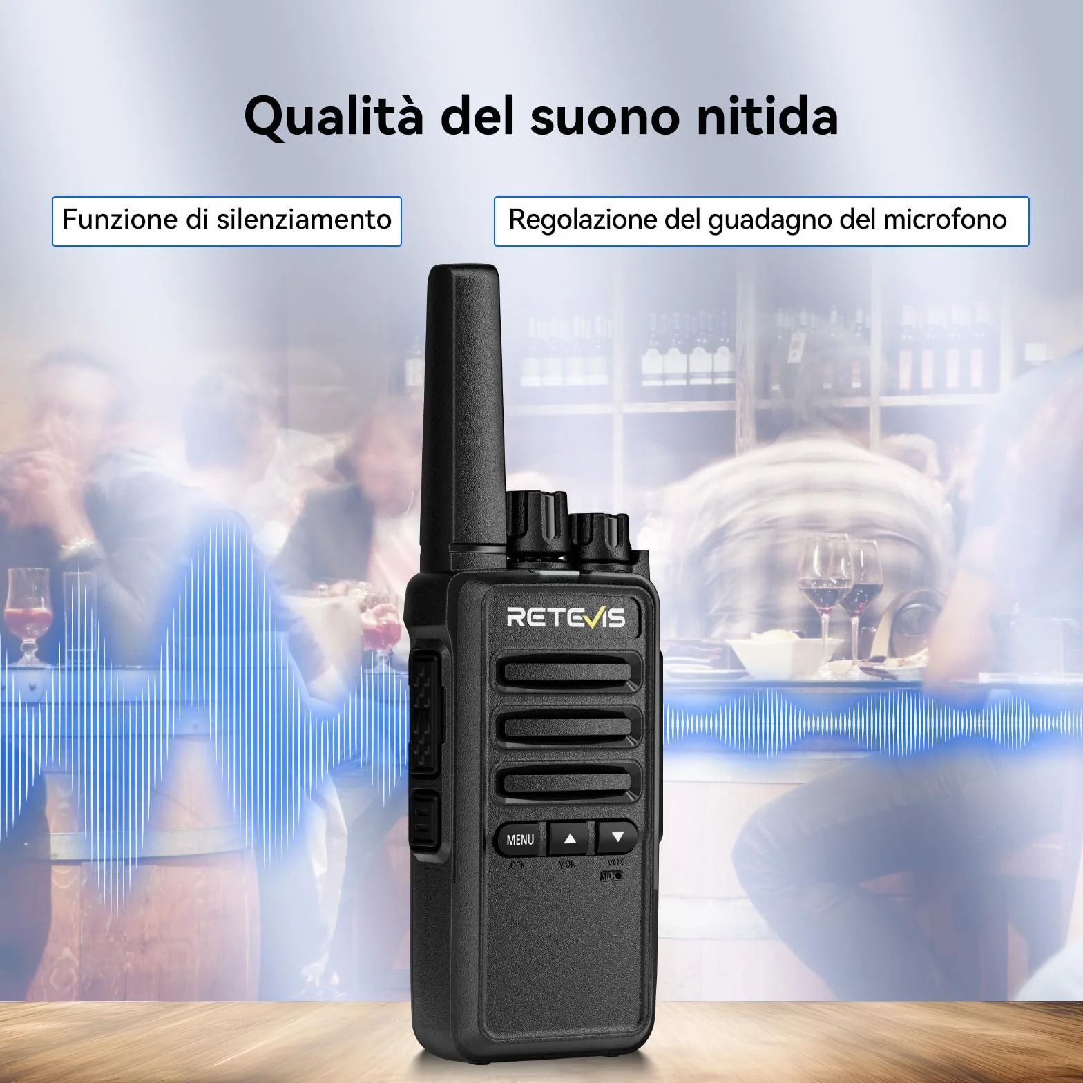 Retevis RT668B Walkie Talkie PMR446 6 Pezzi Nero con Caricatore a 6 Vie e Auricolare