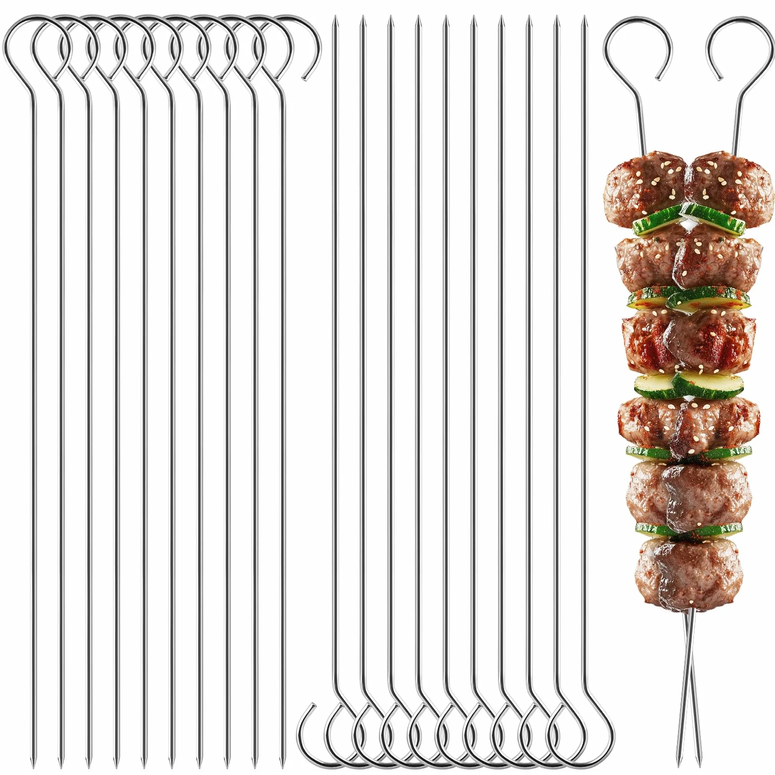 elzle 20 Pezzi Spiedini Acciaio Inox Per Barbecue, spiedini in acciaio inossidabile 25 cm, Perfetti per Panettone, Falò, Grill per Marshmallow, Cioccolato, Spuntini e Verdure.