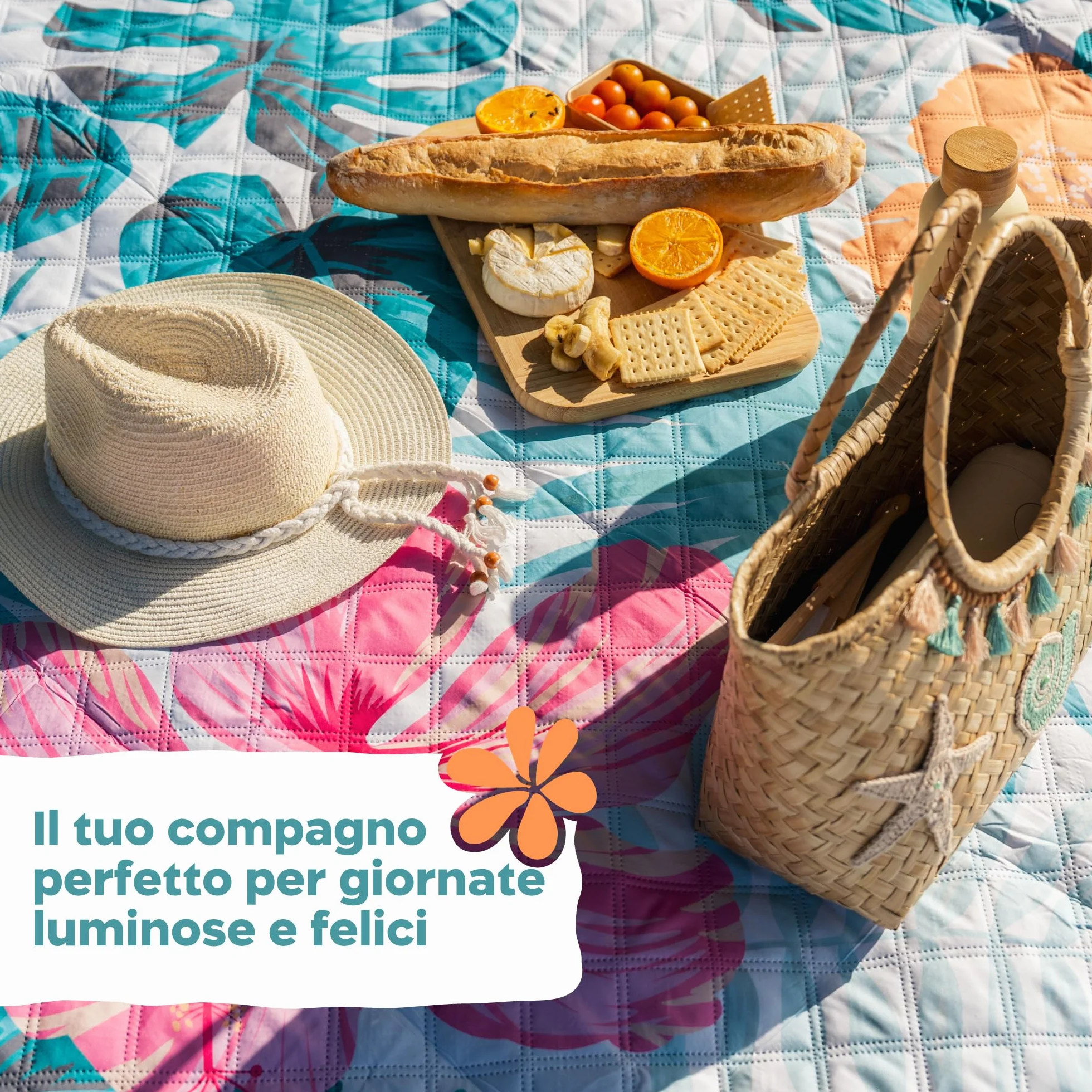 Twinzee Coperta Pic Nic Impermeabile 200x200 cm Stuoia Campeggio Antisabbia Floral