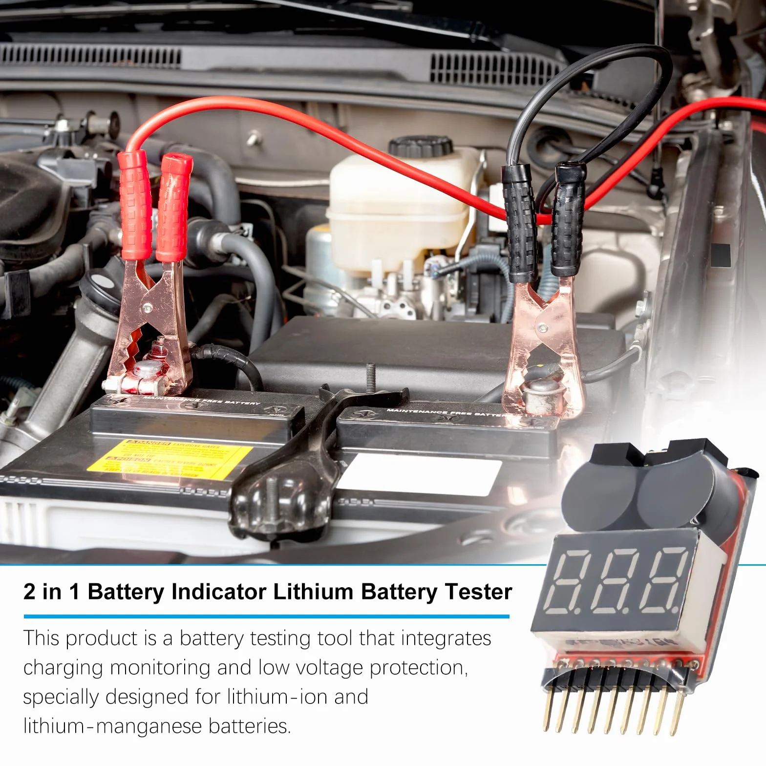 Tester per batteria RC 1-8s 2 in 1 a bassa tensione con indicatore LED per Lipo Life LiMn agli ioni di litio