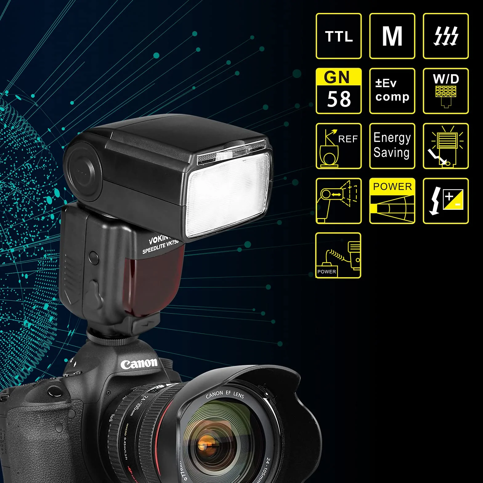 VK750II TTL Flash per Canon EOS 60D 70D 80D 6D 7D