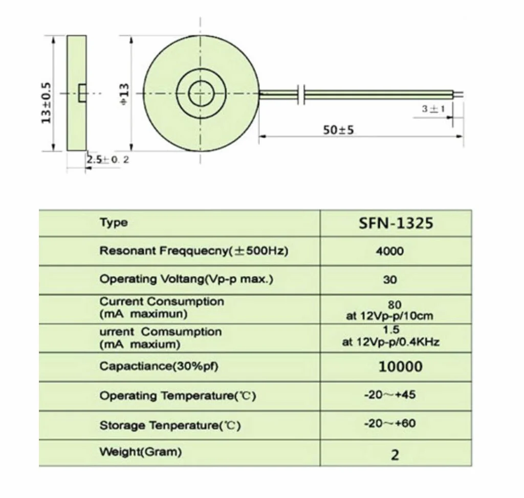 SPEAKER BUZZER 13x2.5mm cicalino altoparlante allarme piezoelettrico passivo