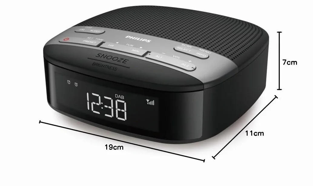 Philips R3505/12 Radiosveglia Digitale DAB+/FM, Allarme Doppio, Timer Spegnimento, Design Compatto
