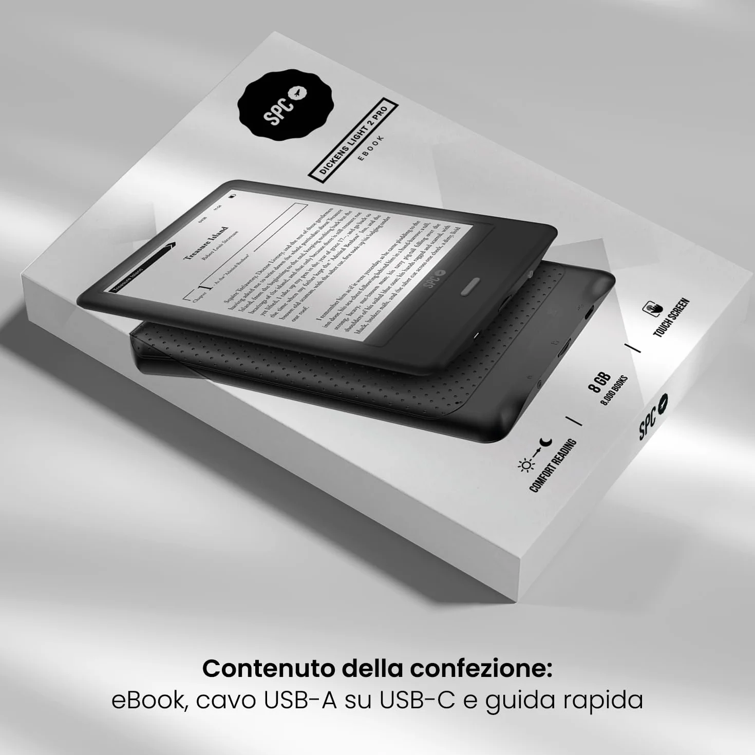 SPC Dickens Light 2 Pro E-book 6 pollici touch screen E-Ink 8 GB USB-C Nero