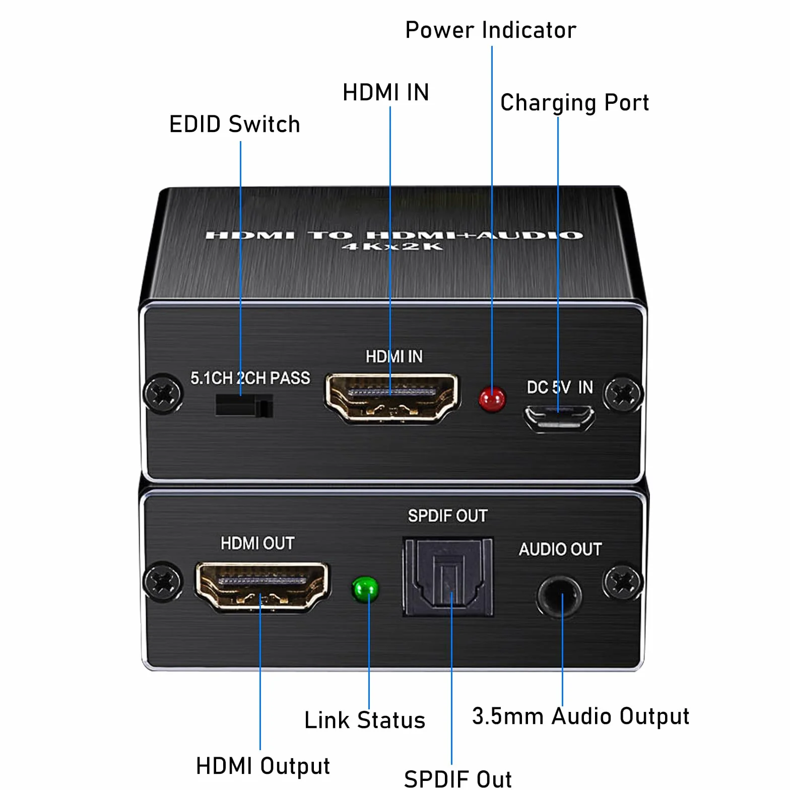 Convertitore Estrattore HDMI 4K x 2K a Ottico SPDIF + 3,5 mm Adattatore Stereo PASS/2.0CH/5.1CH