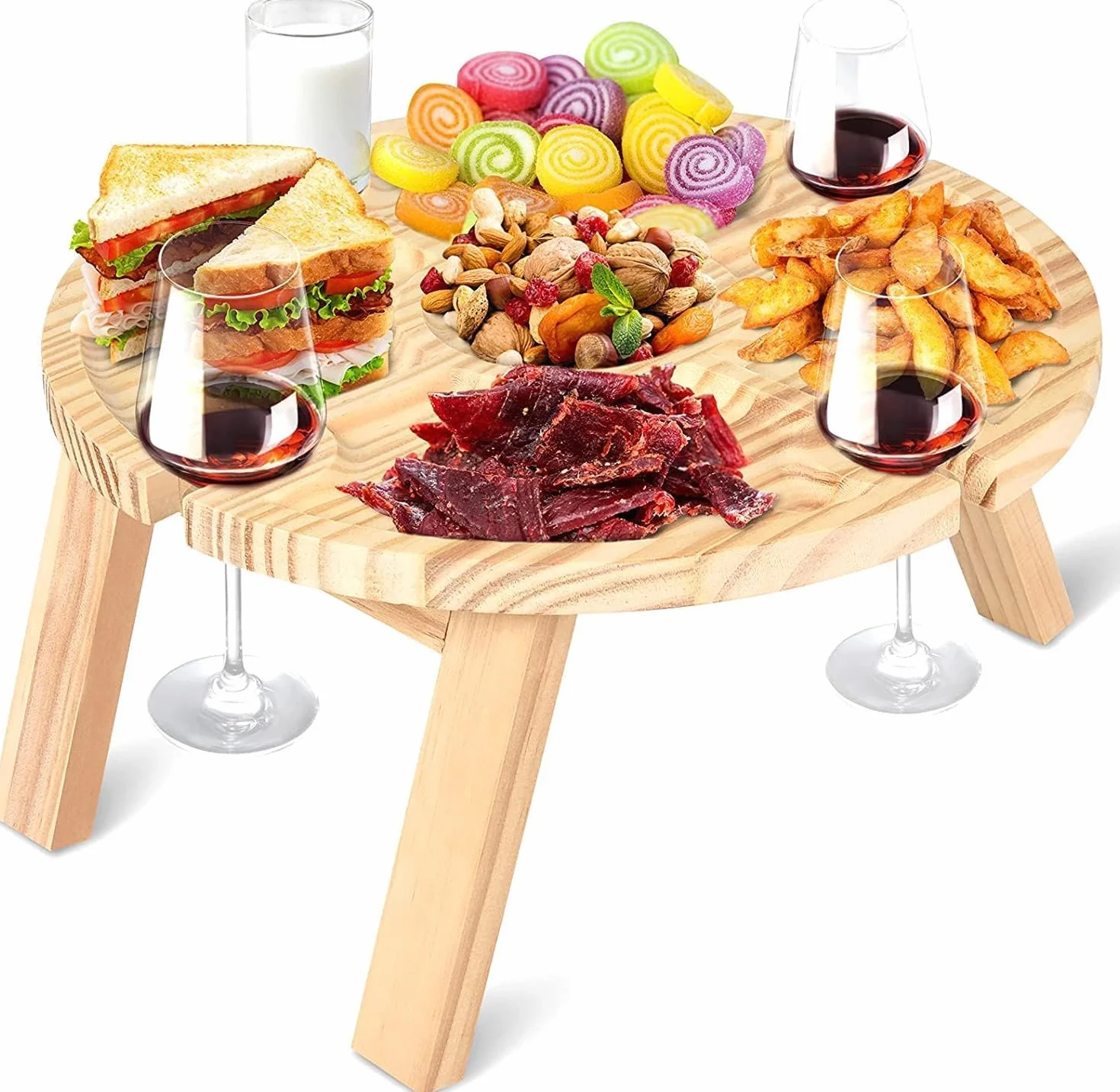 Tavolo da vino per esterni portatile mini tavolo da campeggio rotondo in legno 30 x 16 cm