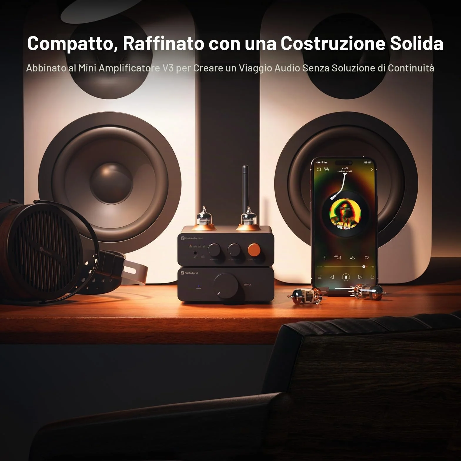 Fosi Audio GR40 Preamplificatore a Valvole con DAC, Amplificatore Cuffie, Convertitore Audio Bluetooth USB/OPT/COAX