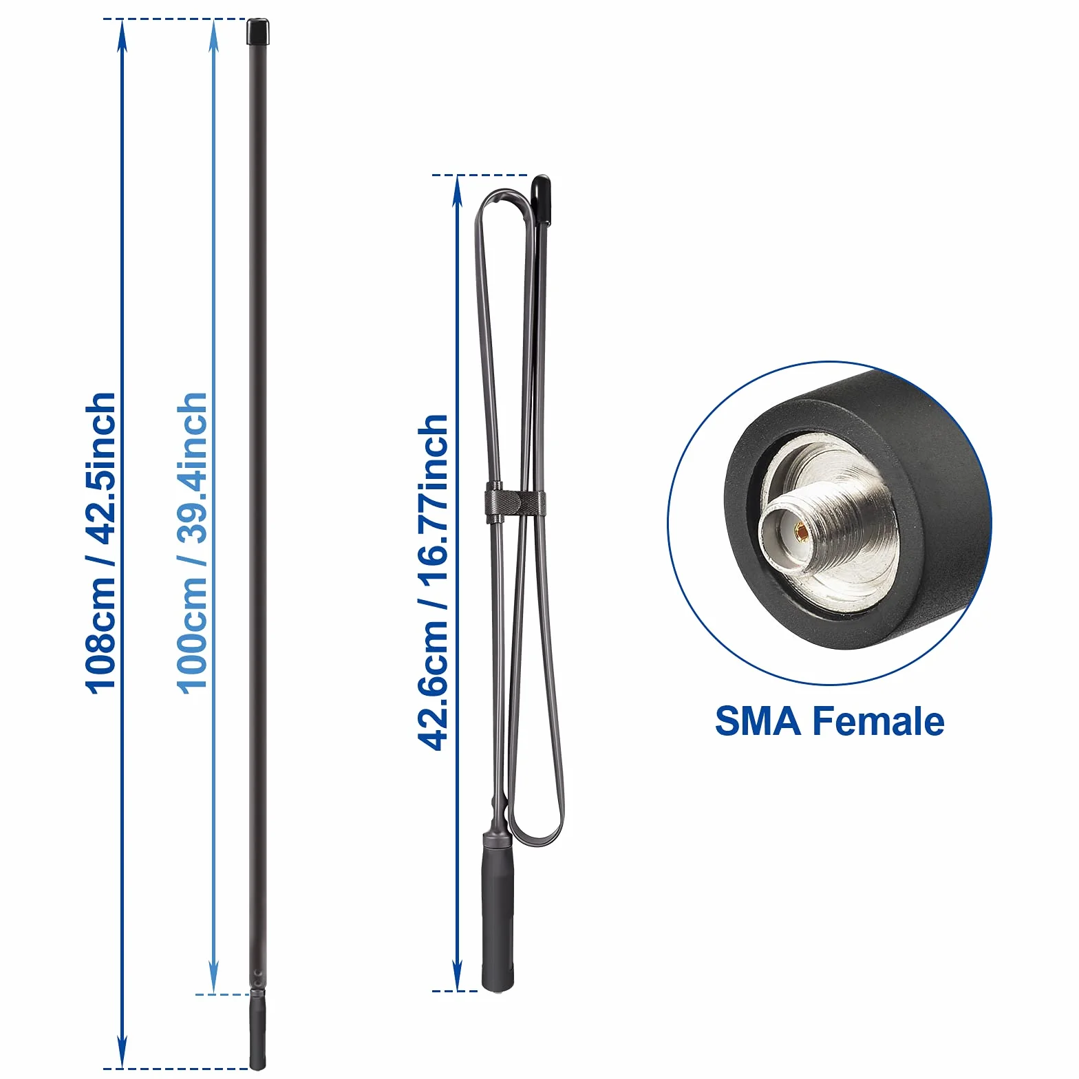 Bingfu Antenna Radio VHF UHF Dual Band 108cm Tattico CS Pieghevole SMA Femmina Cavo Prolunga 1m per Baofeng BF-F8HP UV-5R UV-82 BF-888S GT-3 Radio Amatoriale