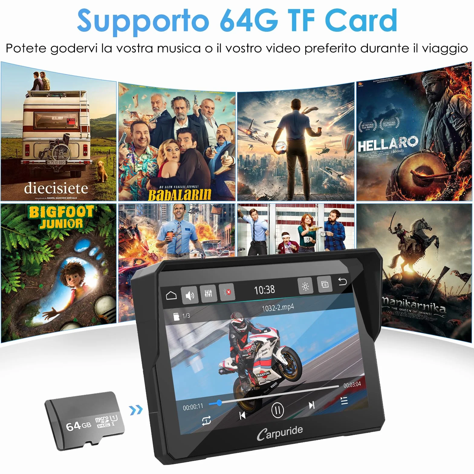 Carpuride W702B Schermo Carplay Moto 7" Impermeabile Touchscreen Wireless CarPlay Android Auto Dual Bluetooth per BMW