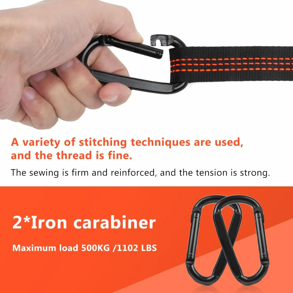 Vicloon 2 Pezzi Cinghie per Amaca 300 cm con Moschettoni, Fino a 300 kg, Set Fissaggio Campeggio, Arancione
