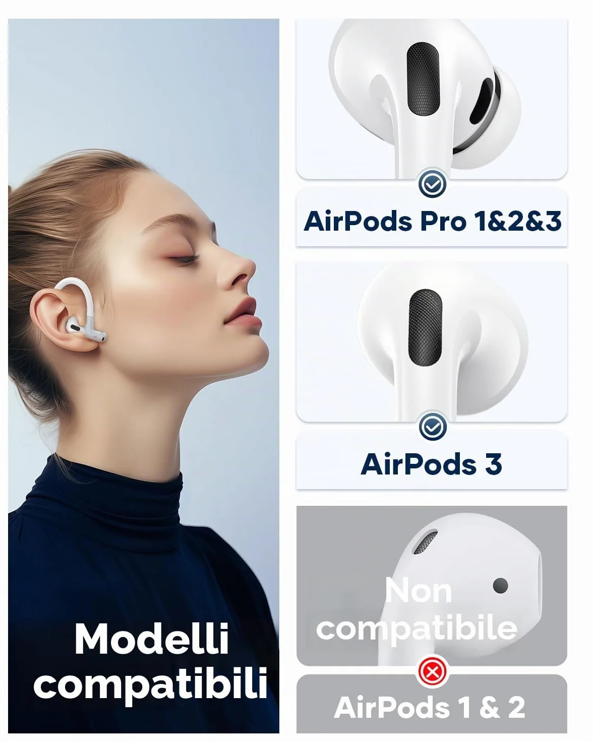 Ganci auricolari in lega di titanio memoria compatibili Airpods Pro 2 3 Accessori sportivi antiscivolo bianco