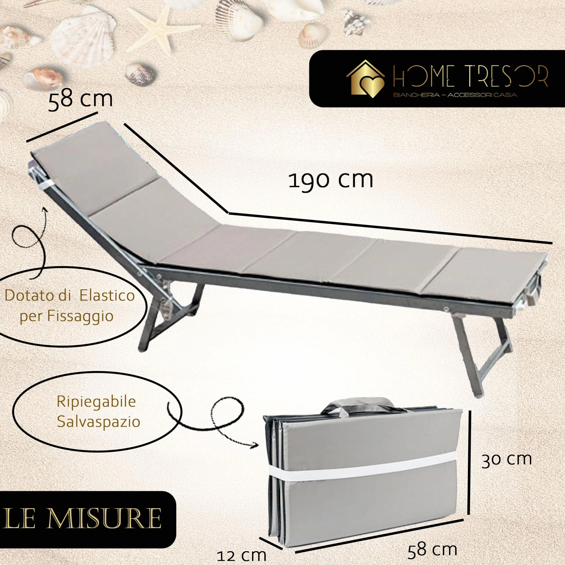 Home Tresor Cuscino Materassino per Sdraio Lettino Prendisole Spiaggia Giardino Imbottito Pieghevole da Esterno con 2 Maniglie Resistente alla SABBIA e all'Acqua IMPERMEABILE Antiumidità - Dove