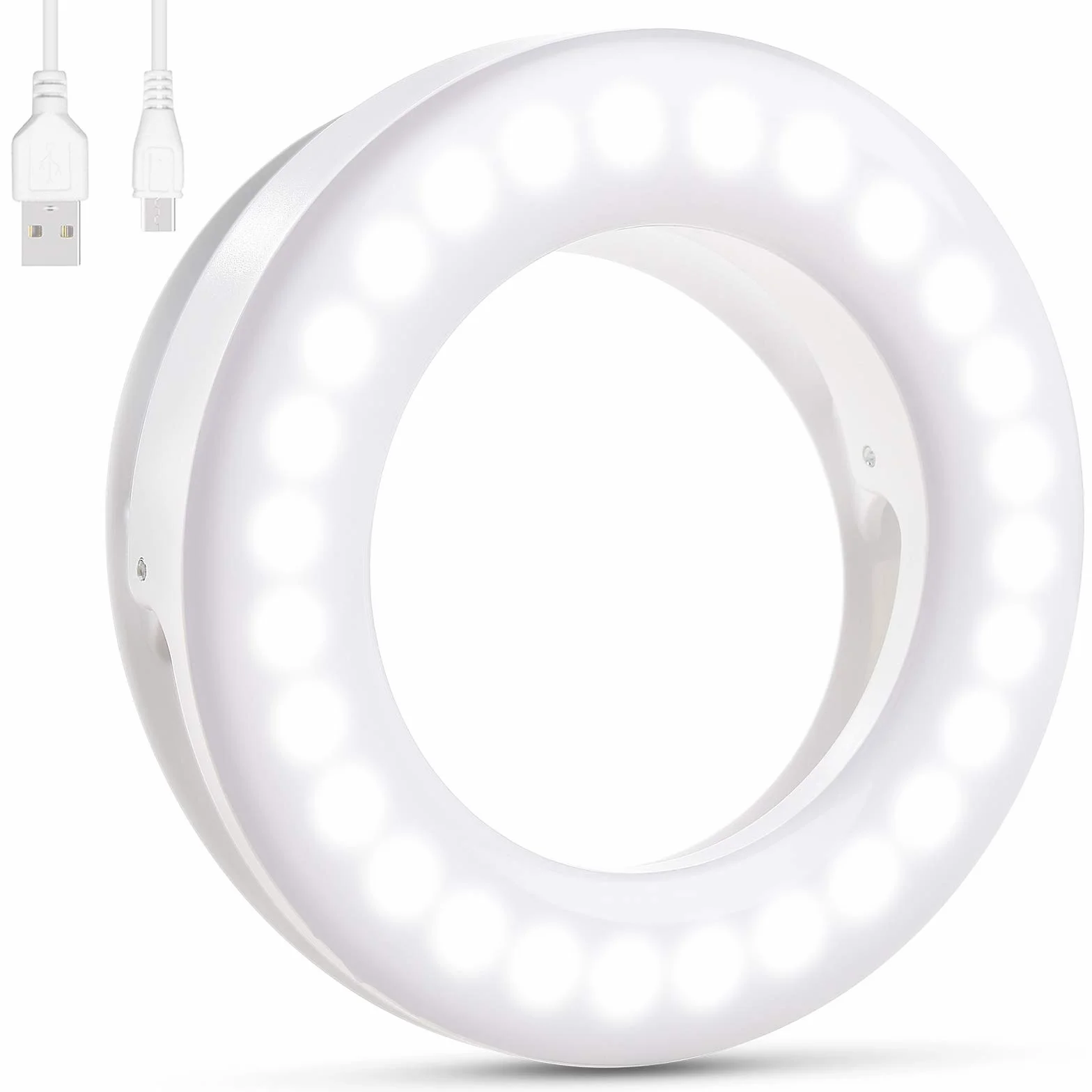 Diyife Selfie Ring Light Ricaricabile 3 Livelli Luminosità 40 LED con Clip per Telefono YouTube Facebook Live Stream