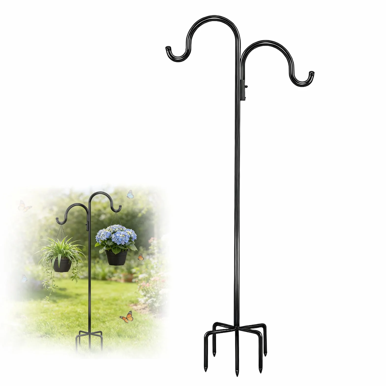 BORDEAG Ganci da pastore da giardino, per esterni, 193 cm, ganci da pastore per uccelli, per esterni, 5 supporti Prong Base, per piante, lanterne, mangiatoia per uccelli