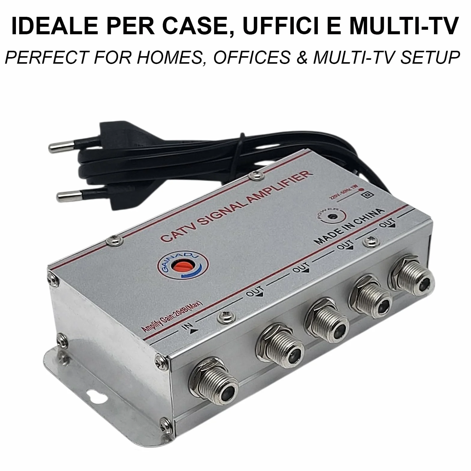Amplificatore Segnale Antenna TV 4 Uscite da Interno Digitale Terrestre per Decoder e Televisori