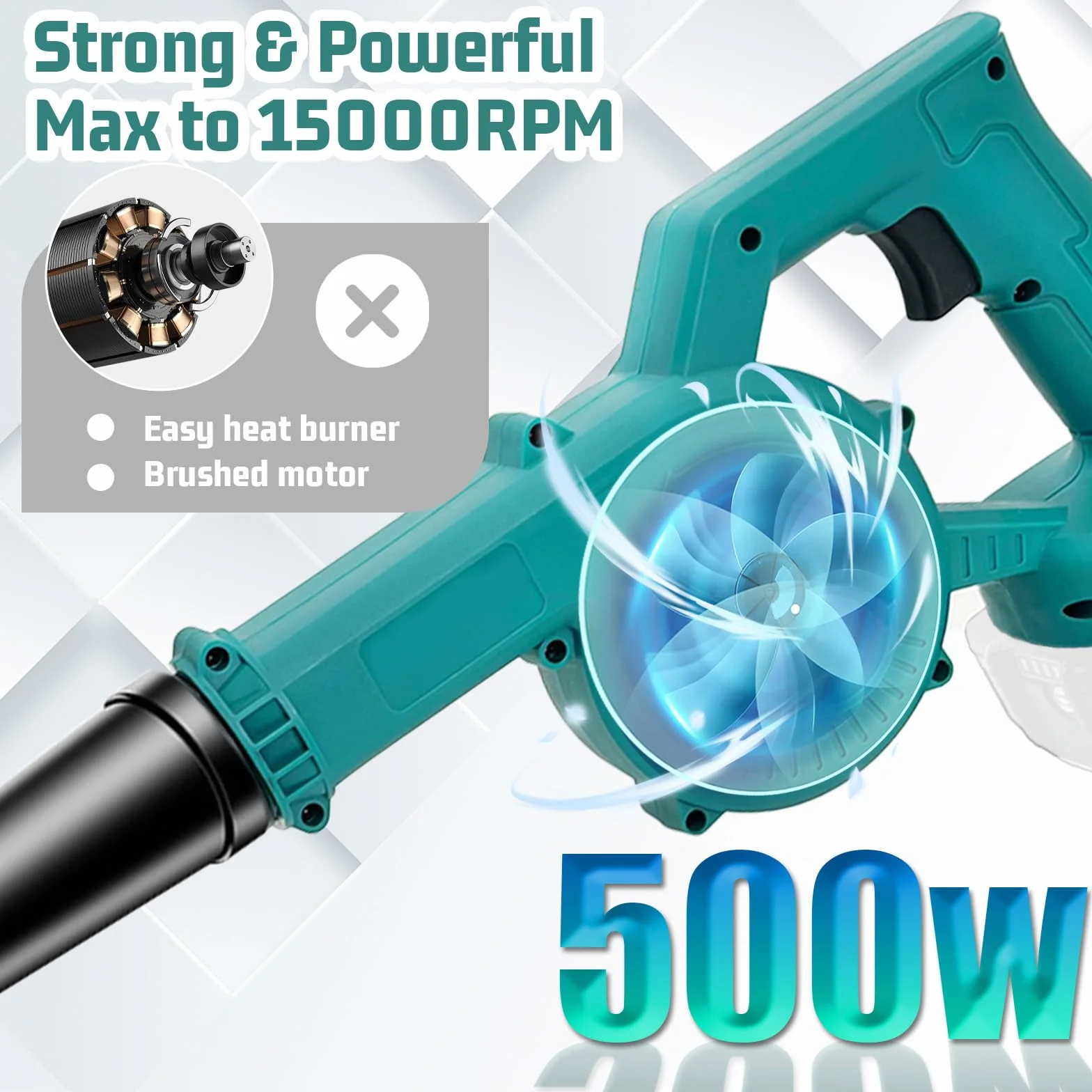 Professionista Soffiatore a batteria per foglie con 2X 3000mAh Batteria & Caricabatteria, Potente motore a spazzole da 500W, velocità variabile fino a 32000, Giardino, Patio, Auto e Pulizia Casa