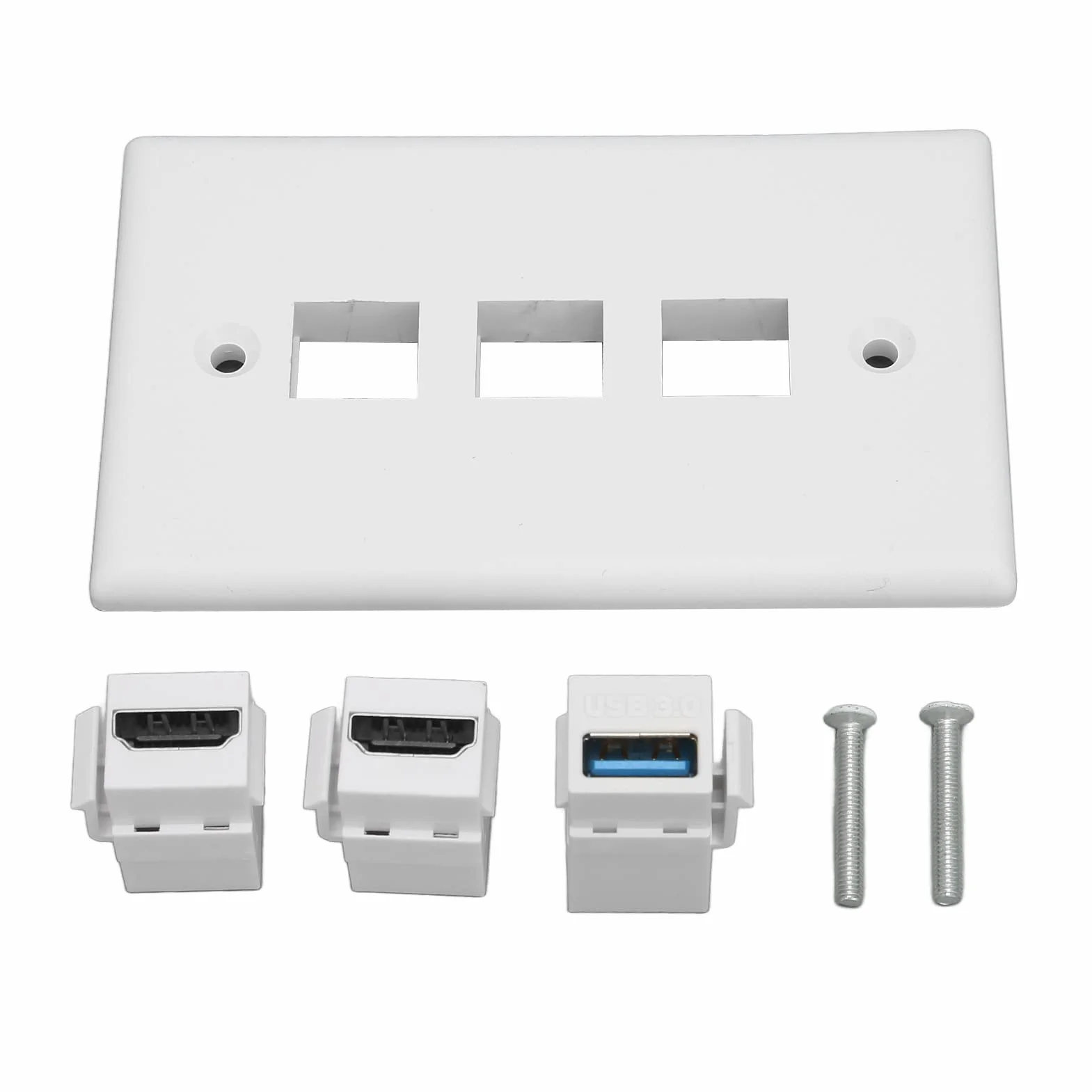 Bewinner Presa a Muro HDMI 3 Porte USB 3.0 Piastra Ethernet Senza Saldatura per TV HD a Parete