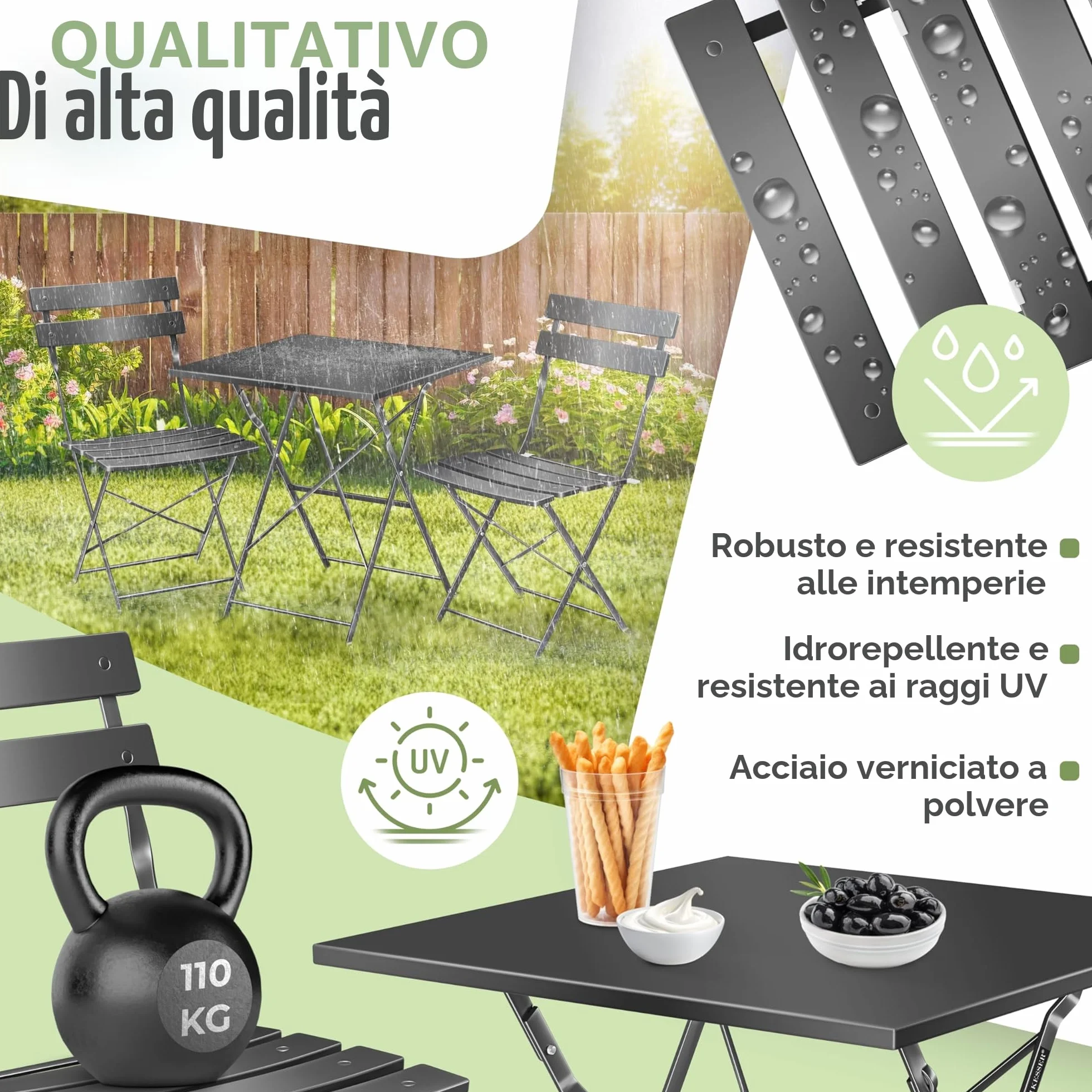 KESSER® Set da bistrò, 3 pezzi, con tavolo da bistrot e 2 sedie pieghevoli, mobili da giardino esterni, resistente ai raggi UV e alle intemperie, set da balcone