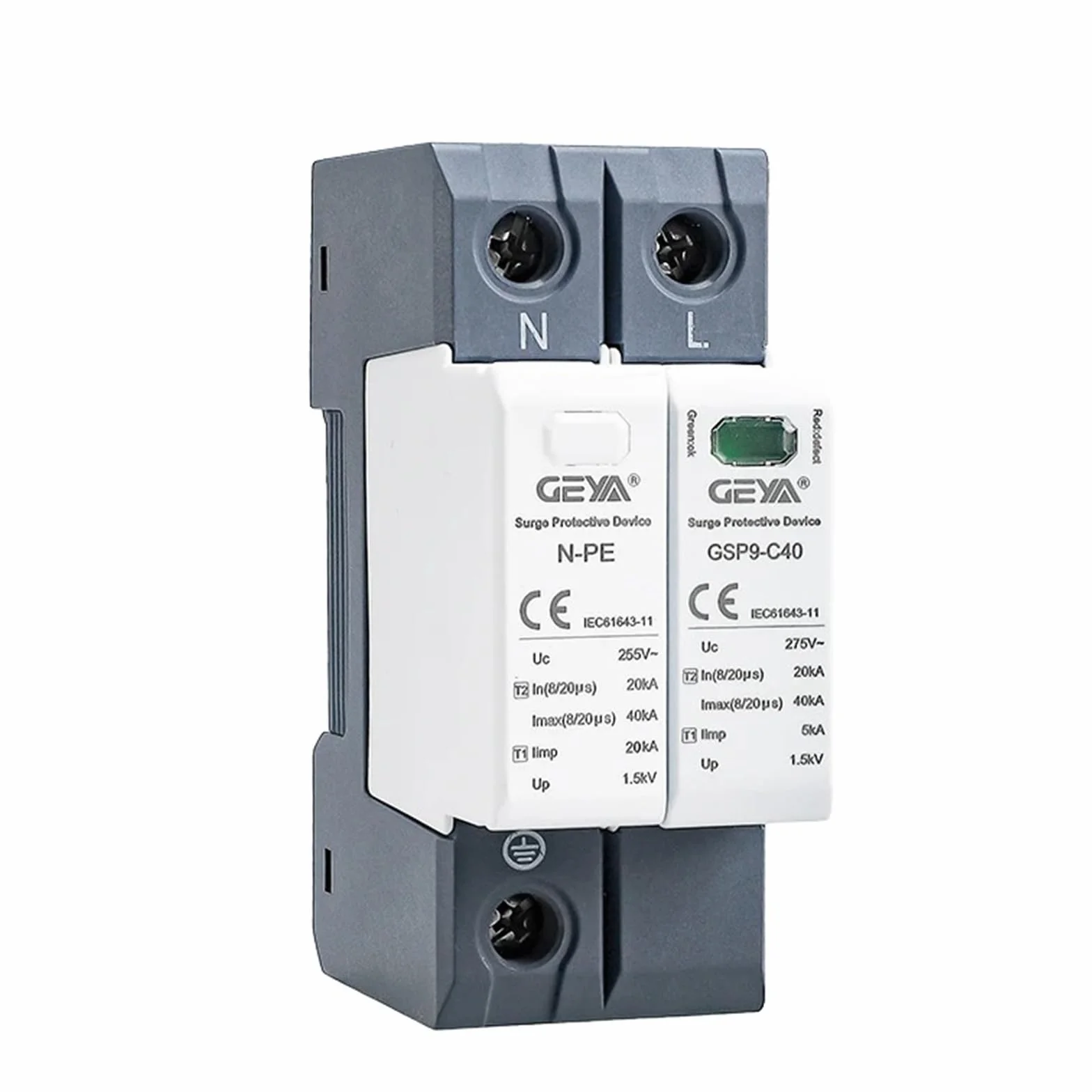 GEYA Protezione contro le sovratensioni SPD 20KA-40KA Guida DIN 1P+N AC275V