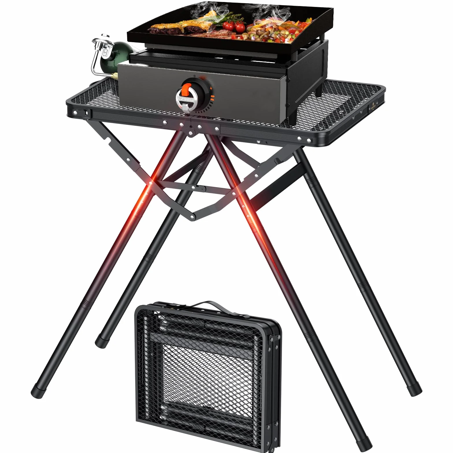 FUNYKICH Tavolo da Campeggio Pieghevole 60x40 cm,Tavolo da Barbecue Portatile a Forma di X con Maniglia di Trasporto e Altezze Regolabili,Capacità di Carico 80 KG,per Giardino/Picnic/Balcone