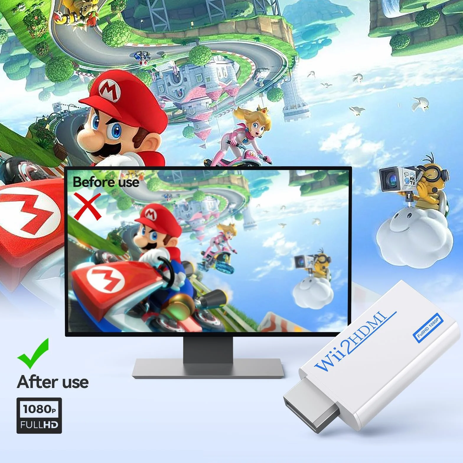 Convertitore da Wii a HDMI 1080p 720p, Adattatore Wii HDMI con Uscita Audio 3,5mm, Supporta Tutte le Modalità di Visualizzazione Wii, Bianco