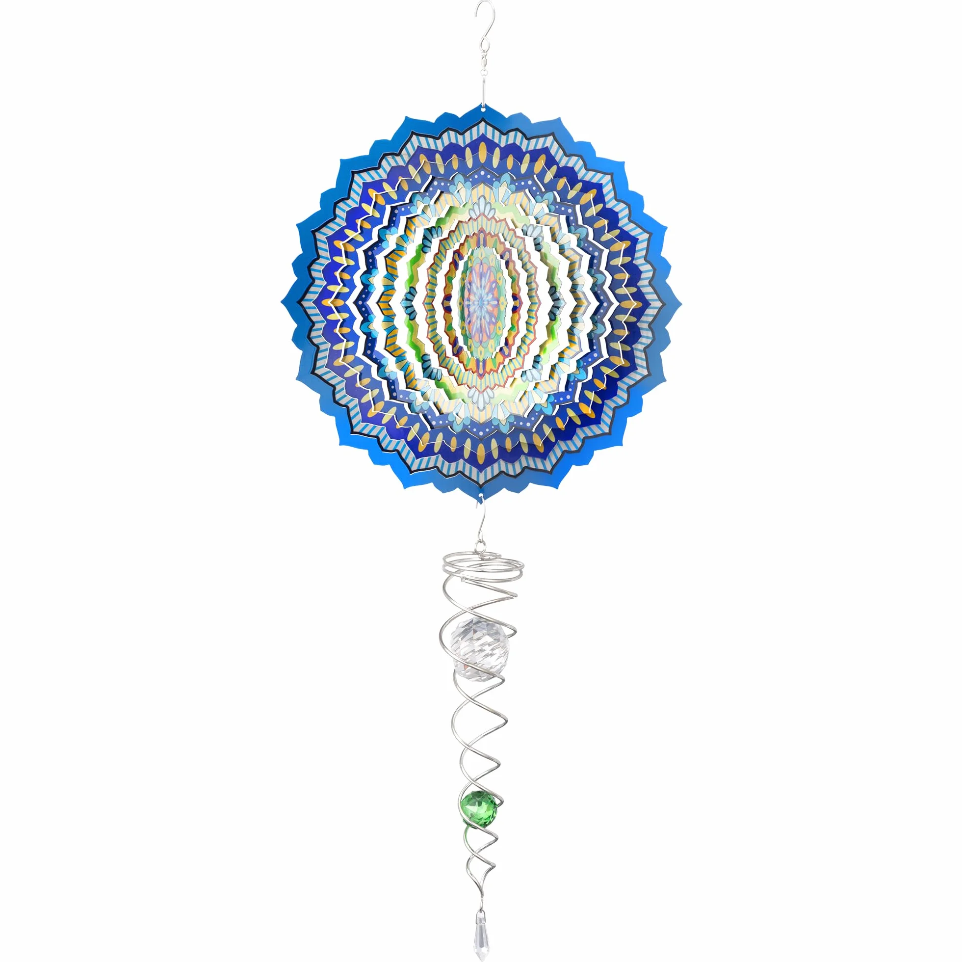 Navaris Girandola a Vento e Spirale con Sfera Riflettente - Girandole da Giardino - Mandala Rotanti - Decorazione da Interno - Scacciapensieri da Esterno Rotante in Metallo - Verde